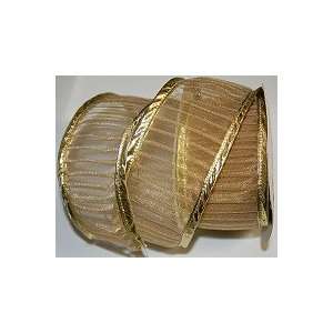  Gold Sheer Accordian with Gold Wired Trim Ribbon 3 inches 