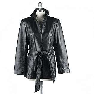 Lamb Leather Zip Front Pant Coat, Wing Collar, Tie Belt  Tannery West 