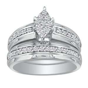 45ct Marquise and Round Diamond Bridal Set in 10k White Gold (SI2 I1 