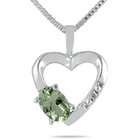 szul Green Amethyst and Diamond Heart Pendant in 10kt White Gold