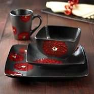   Atelier Asiana Red 16 pc Dinnerware set in reactive glaze stoneware