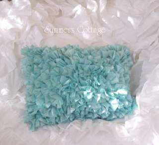   COTTAGE CHIC AQUA BLUE RUFFLED SOFA BED WICKER CHAIR PILLOW  