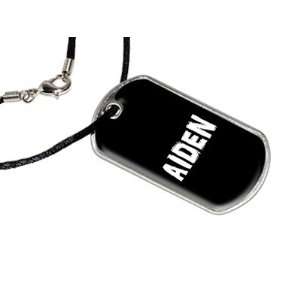 Aiden   Name Military Dog Tag Black Satin Cord Necklace