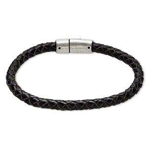  6mm Black Leather Bracelet 8 inches Jewelry