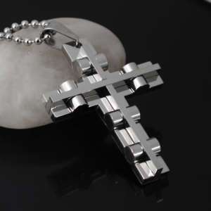 Cool Mens Stainless Steel Cross Pendant Necklace Chain  