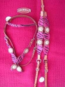   OIL PINK ZEBRA Bling Western SHOW Horse Headstall 3pc TACK SET  