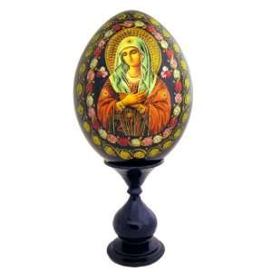 The Virgin Mary Icon Decoupage Wood Egg, Orthodox Authentic Product