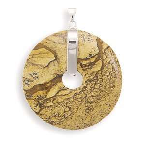  38mm Picture Jasper Donut Style Disc Pendant With Rhodium 