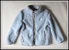   powder baby blue FUZZY plush teddy fleece zip sweater jacket XS 5 6
