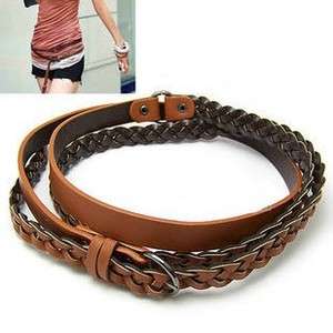 Ladys Double Wrap Braided Knit Skinny Belt 2 Color // Free Ship 