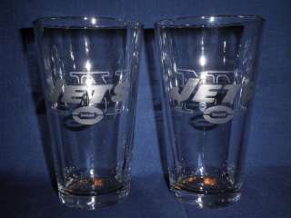New York Jets Football  Hand Etched 16oz.Glasses  