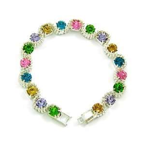   Silvertone Multi Colored Rhinestone Bracelet Fashion Jewelry Jewelry
