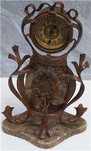 OLD ART NOUVEAU DESK CLOCK COPPER MARBLE RUSSIAN FRENCH  