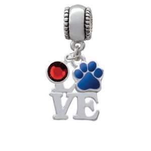 Silver Love with Royal Blue Paw European Charm Bead Hanger with Siam 
