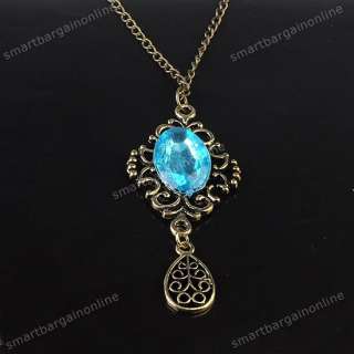 Retro Oval Blue Resin Dangle Flower Drop Pendant Necklace Bronze 