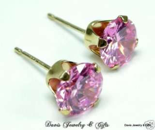PINK ICE Solitaire 1ctw Earrings 10k SOLID Yellow GOLD  