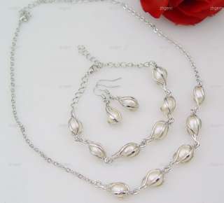 FREE S&H set pearl necklace bracelet earring gem 8 9mm*  