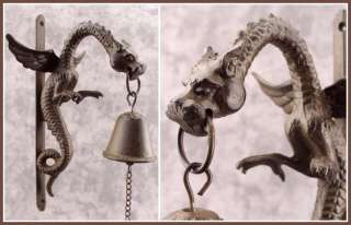 MYTHICAL WINGED DRAGON Cast Iron BELL Wall Mount GOTHIC RENAISSANCE 