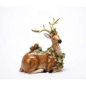   with Large Antlers and Pine Cones & Holly Figurine