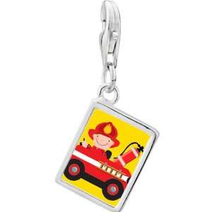   925 Sterling Silver Little Cute Fireman Photo Rectangle Frame Charm