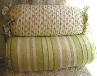 Shabby Rose STRIPE and FLORAL quilt 2 Bolster PILLOWS  