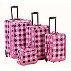 Rockland Fleur De Lis Black Pink 4 pc Luggage set NEW  