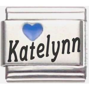  Katelynn Dark Blue Heart Laser Name Italian Charm Link 