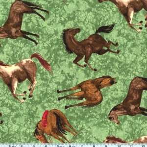  45 Wide Back In The Saddle Horses Green Fabric By The 