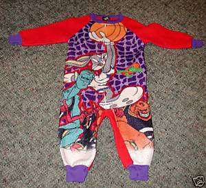 Vintage Kids Space Jam Full Zip Pajamas 1 Piece Jordan  