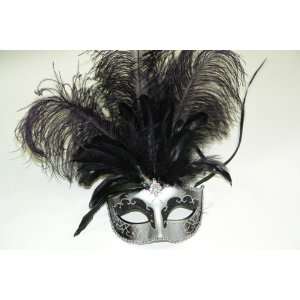  Venetian Style Mask with Feather in Silver Pattern Toys & Games