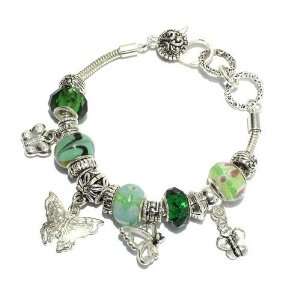   Metal; Green Beads; Butterfly Charms; Lobster Clasp Closure Jewelry