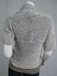 BRUNELLO CUCINELLI Oatmeal Linen & Cotton Crochet Shawl Collar Shrug 