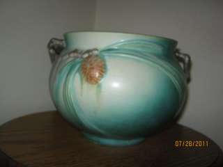 ROSEVILLE POTTERY TWIG HANDLED PINECONE JARDINIERE  