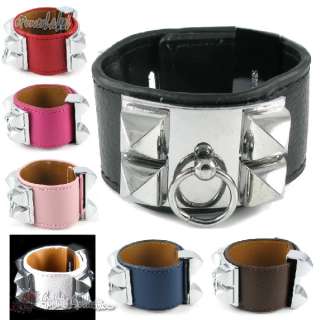 Goth Bracelet Stud 7 Colors REAL Leather Women/Lady Buck Wristband 