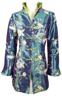 blue orange long style Chinese silk embroider Womens jacket/coat M L 