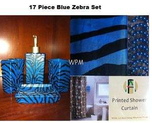   Accessory Set blue zebra shower curtain/ring Bathroom Vanity Dispenser