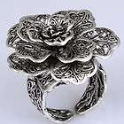   Black Tibetan Silver Carved Big Bloom Flower Ring New Fashion  