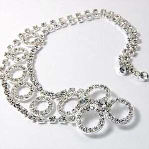 Silver tone Rhinestone Circle Design Belt style Bracelet For Wedding 