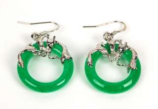 JADE GREEN DRAGON HOOP EARRINGS Chinese Jewelry Gift  