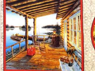 New Lake House Cabin Woods Porch Country Dog Fabric Panel VIP 23 1/2 