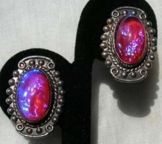 Vintage DRAGONS BREATH Jelly Opal STERLING Silver Earrings  