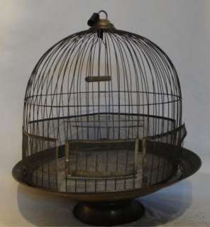 Antique Brass Dome Shaped Bird Cage on Brass Pedestal  