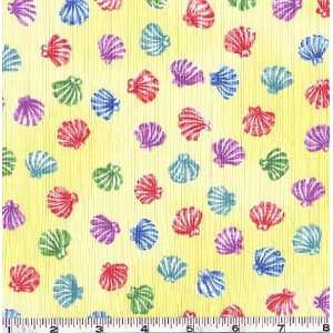  45 Wide Under The Sea Shells Yellow Fabric By The Yard 