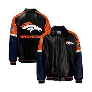 Denver Broncos Black Pleather Varsity Jacket  Sports 