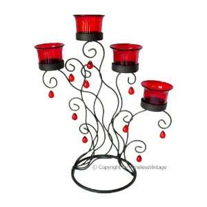 Ruby Red Glass & Iron Designer Candle Holder / Candelabra  