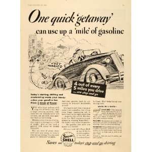 1935 Ad Super Shell Gasoline Married Couple Getaway   Original Print 