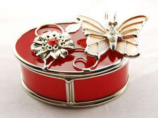   Butterfly Flower Oval Crystal Rhinestone Jewelry Trinket Box  