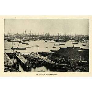  1901 Print Harbor Port Alexandria Egypt Waterway Ships 