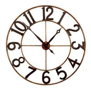  Large Iron Open Numbers Wall Clock   Antiqued Gold