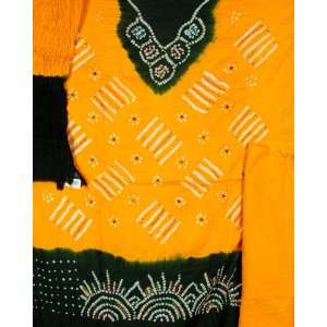  Amber and Green Bandhani Tie Dye Salwar Kameez Fabric from 